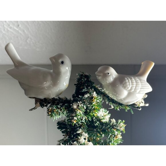 White Porcelain Clip on Birds Holiday Tree Ornament set of Two Crafting Wreath - Picture 10 of 10